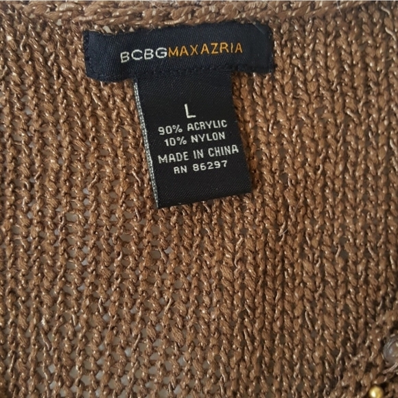 BCBGMaxAzria Boho Brown Crochet Open Knit Pullover Top V-neck Sweater Wood - Picture 9 of 10
